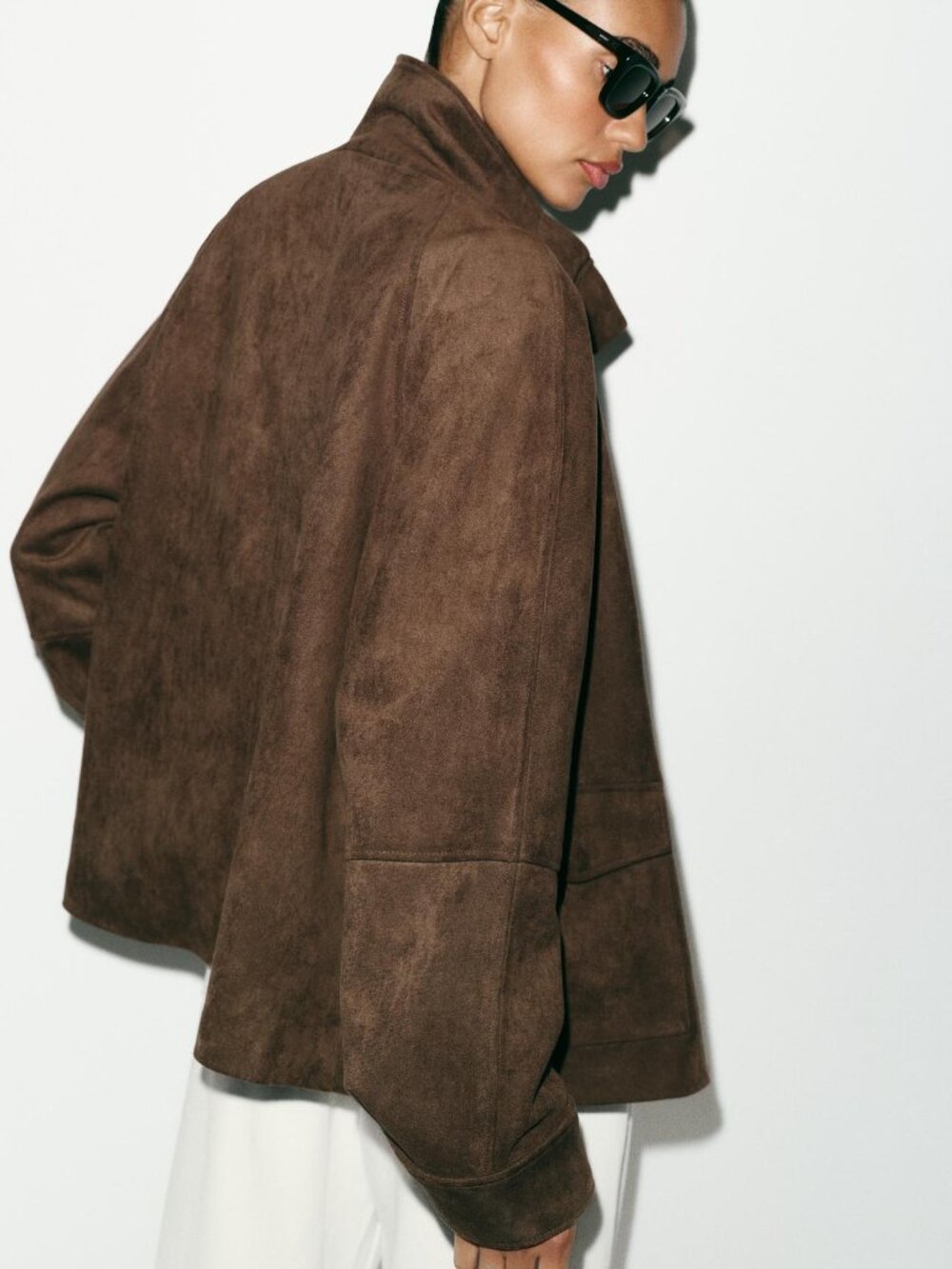 BNWT ZARA WOMAN FAUX SUEDE POCKET JACKET Dark brown - Picture 6 of 14